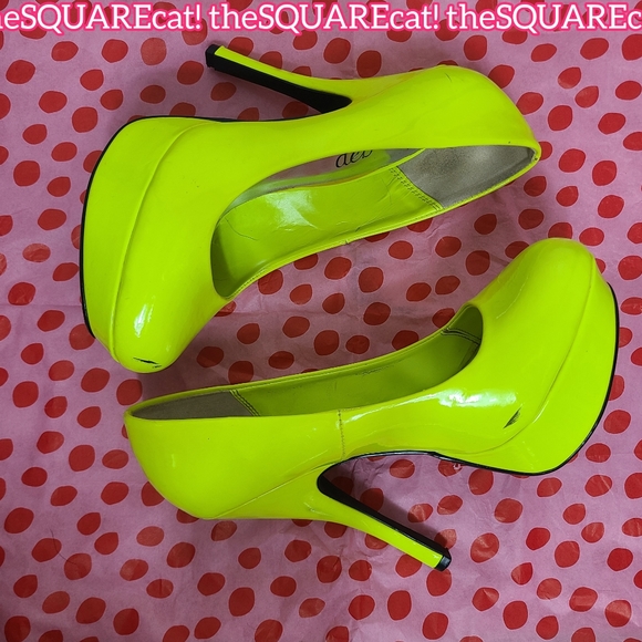 DEB pinup retro neon yellow platform high heels Rave festival night club size 8 - Picture 3 of 7